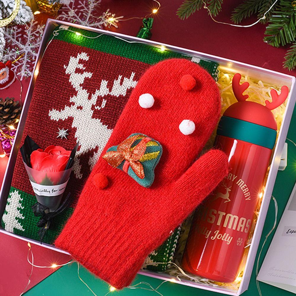 Bell Snowman Christmas Kids Mittens Full Fingers Gloves Women Knitted Gloves Santa Claus Printed