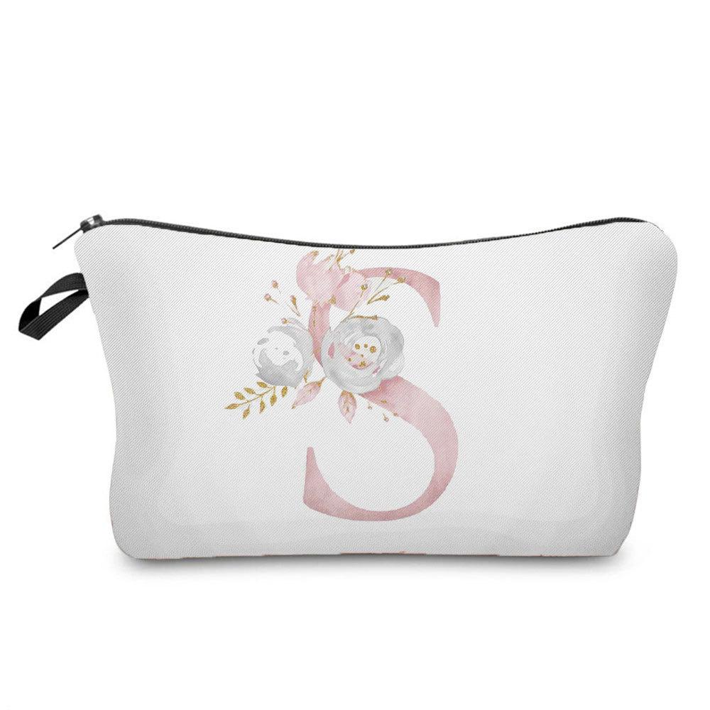 Women Flower Letters Print Cosmetic Bag Toiletries Organize Travel Storage Case 6686