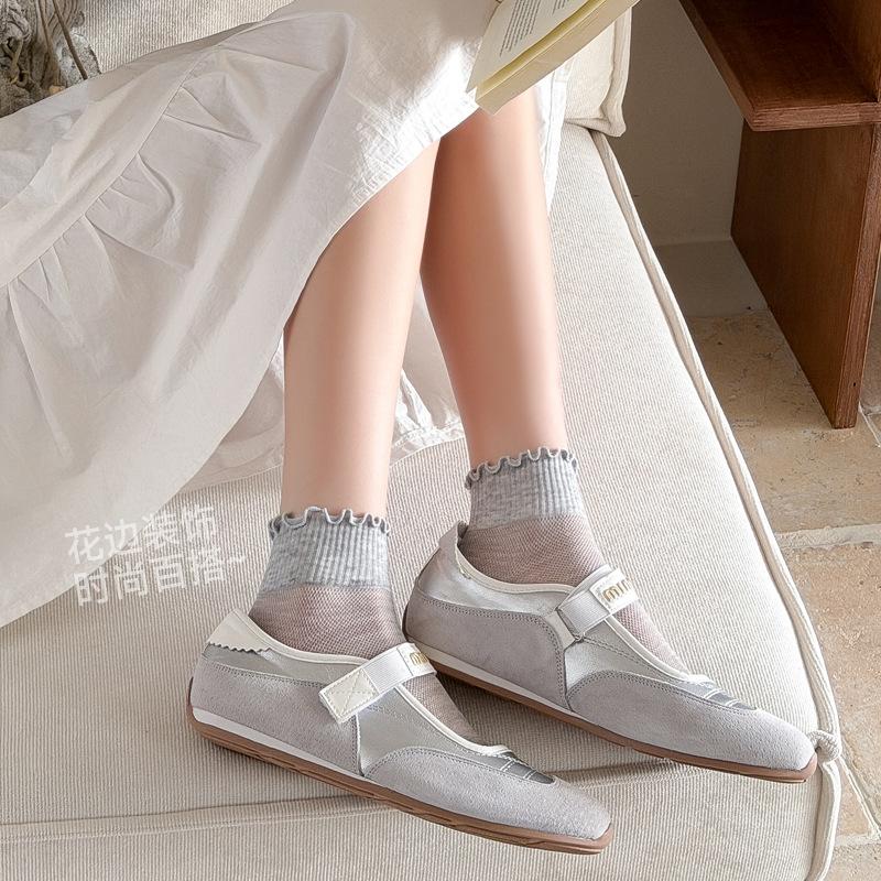 Silk-silk Wooden-ear Short Booties for Women in Summer, Lightweight Mesh Breathable Low-top Lace Women's Short Socks