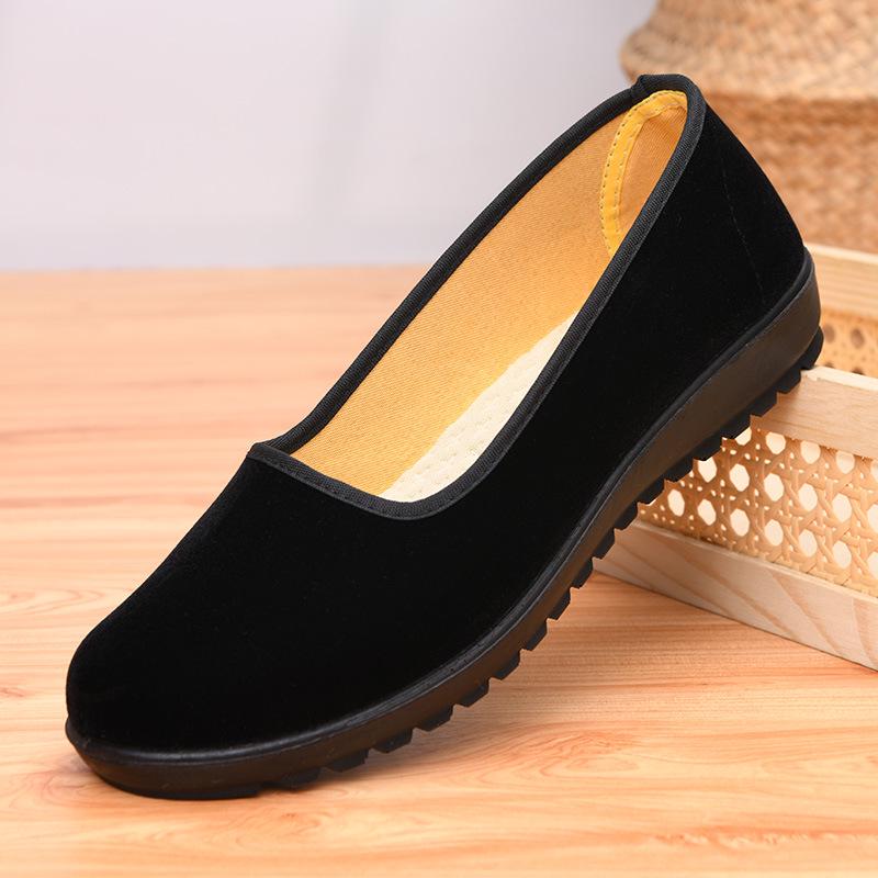 Women's Black PU Sole Slip-On Flats: Breathable Dance & Work Shoes