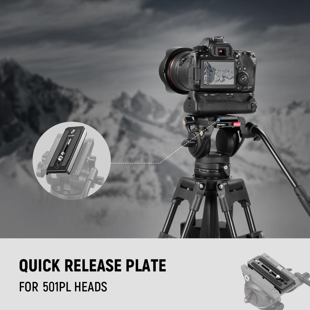 NEEWER 501PL Tripod Fluid Head Quick Release Plate Compatible with Camera Mount Plate with and Retractable Pin for and QR5 Tripod Fluid Heads