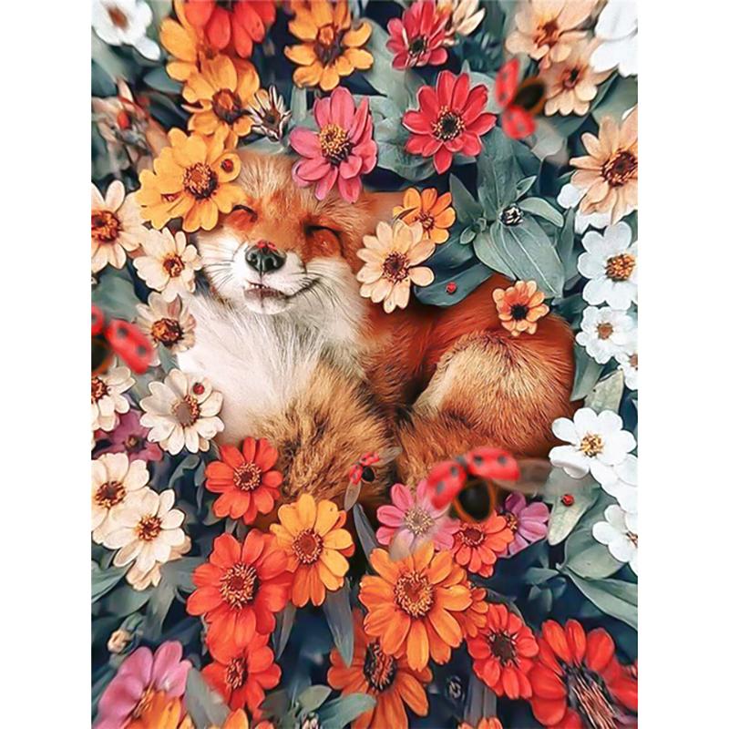 Full Round Drill 5D DIY Animals Tiger Diamond Painting Flower Fox Diamond Embroidery Cross Stitch Christmas Decoration