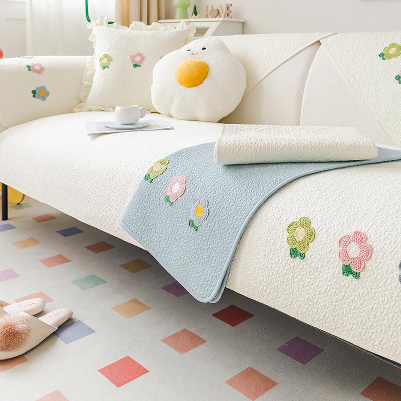 White Sofa Cushion for All Seasons, Non-slip Cotton Fabric, Korean Cream Style Cushion, Living Room Sofa Cover, Cover