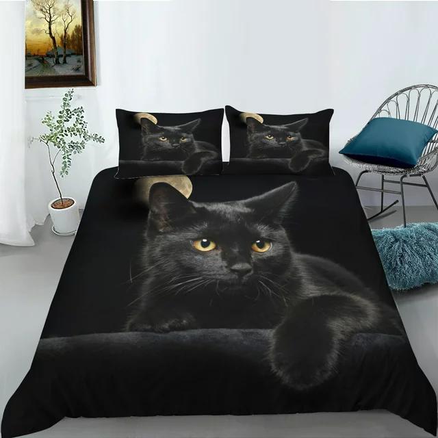 3D Cat Bedding Set Cute Animal Down Quilt Cover and Pillowcase Boys Teens Quilt Cover DE135 * 200 Full Size Luxury Soft Home Textile