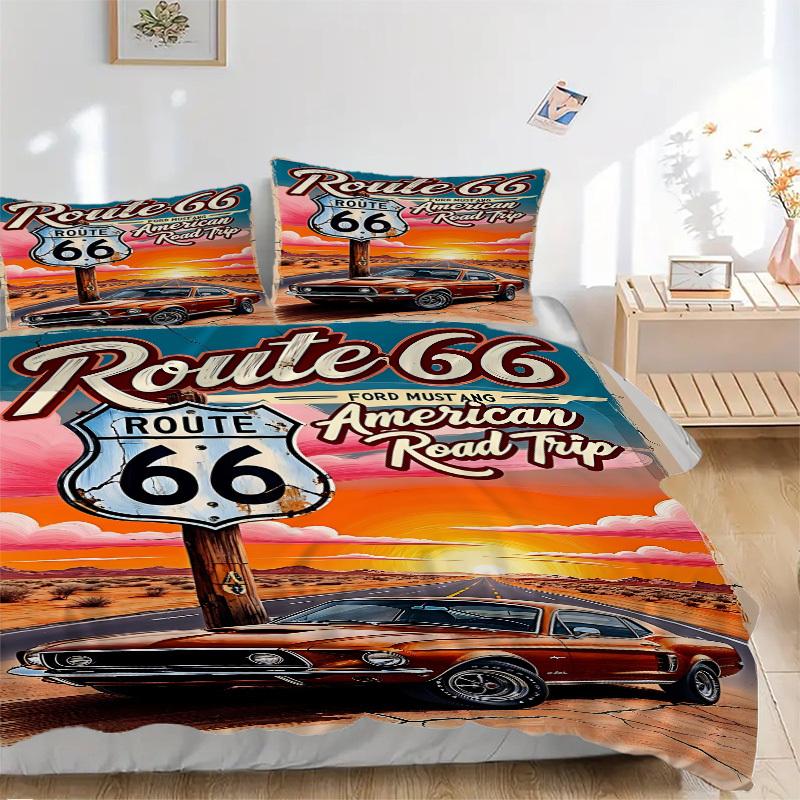 

3pcs Route 66 Bedding Set. Soft and Comfortable with No Core Included (1x Duvet Cover + 2x Pillow Covers) yy251010217 135x200cm