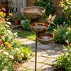 Mangiatoia per Insetti Accessorio da Giardino Mangiatoia per Uccelli in Metallo Rustica Vintage Pali Raccogli Pioggia con Ciotole Decorative a 3 Livelli Stazione di Abbeveraggio per Api per