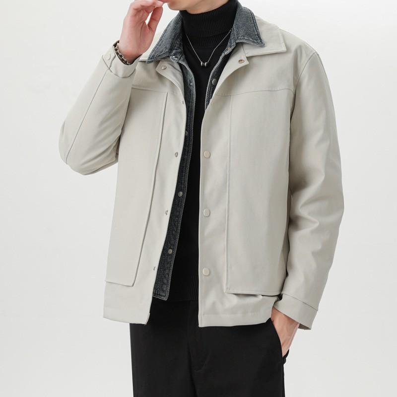 Mens Loose Fit Down Jacket With Faux Two-Piece Design 90% White Duck Winter Casual Outerwear