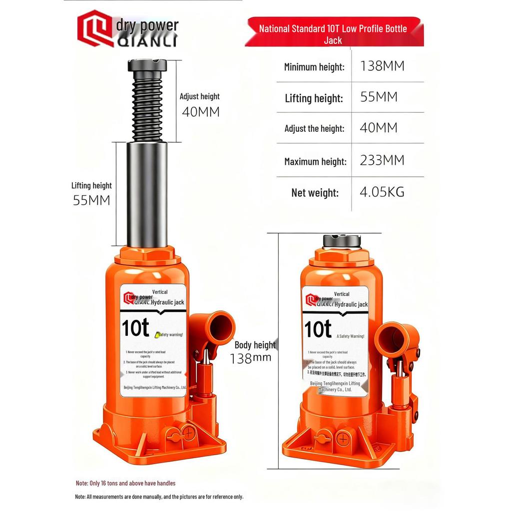 Dry Force 10-20 Ton Ultra-Low Profile Vertical Hydraulic Bottle Jack