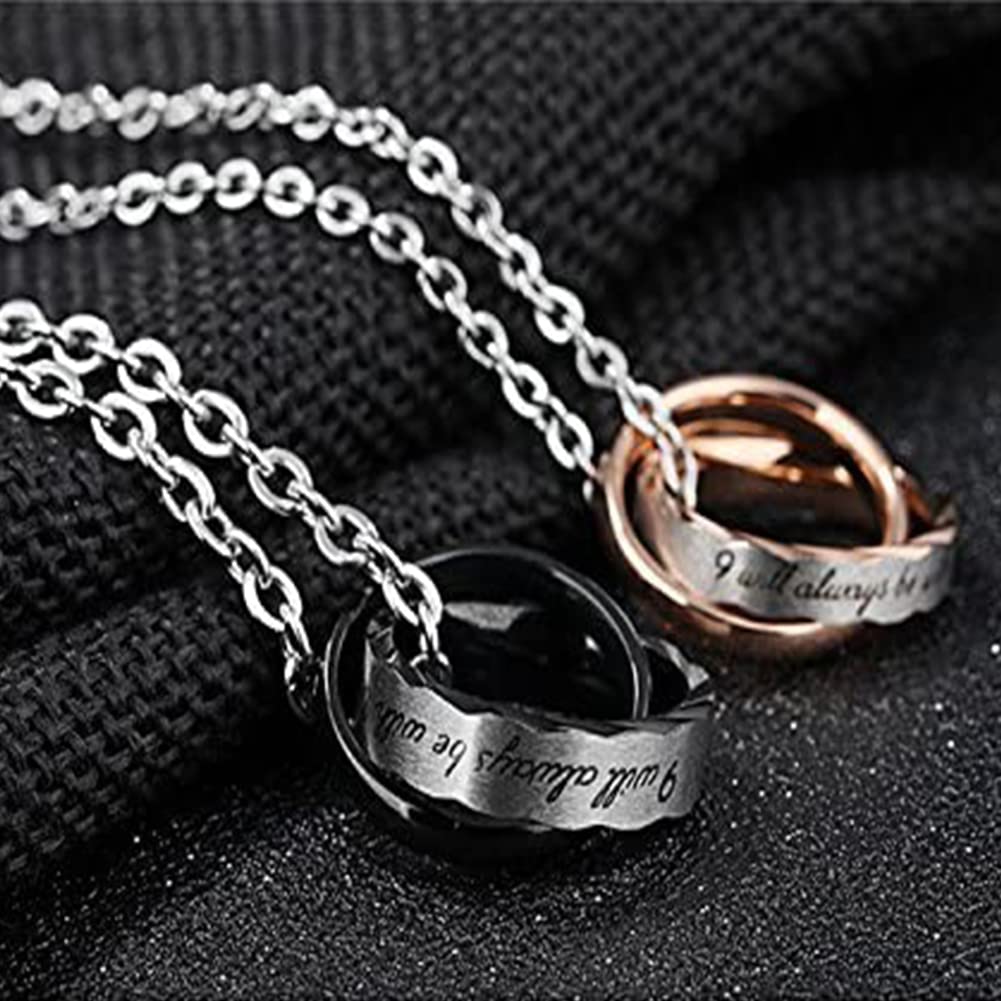 Collier de marque pour couple, cadeau populaire et bon marché, pendentif double anneau en titane, coupe multifacettes, je serai toujours avec toi, bijoux de couple gravés