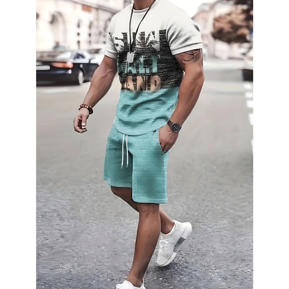 Herren Kurzarm-Shorts-Set Lässiger Mode-Sportanzug Einfache Bequeme Unisex Sportbekleidung
