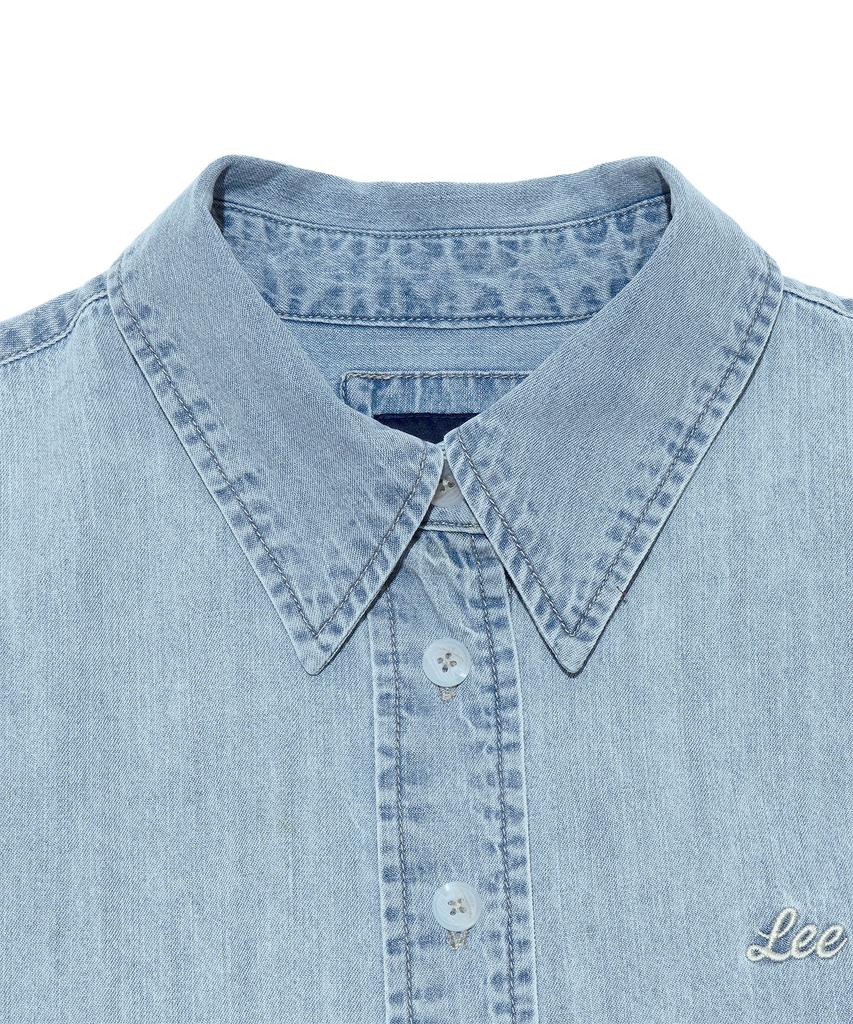 LEE Women'S Short Crop Denim Short Sleeve Shirt Indigo Light