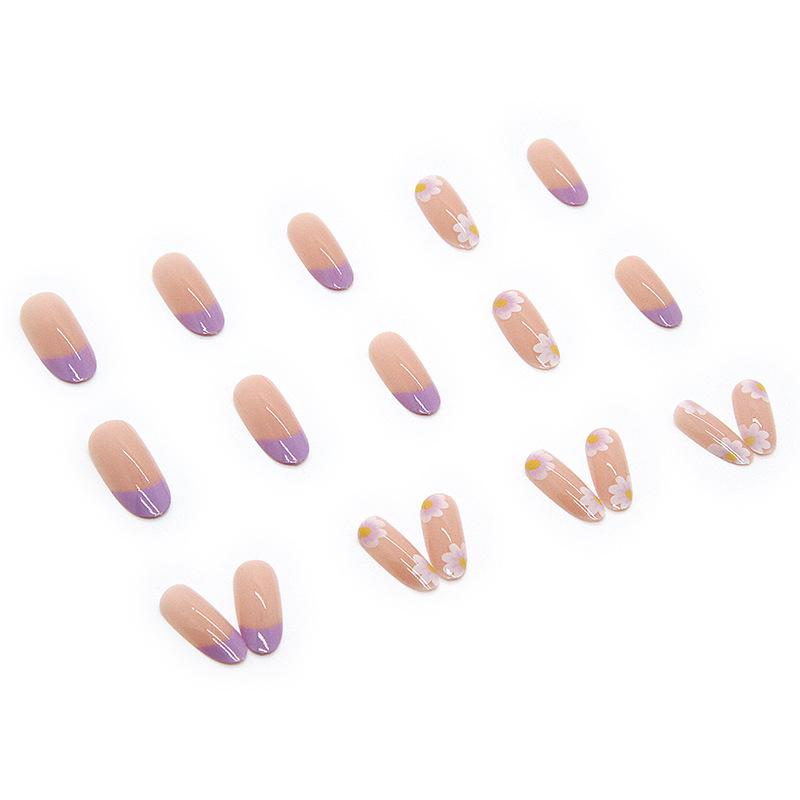 Medium and long Ballet Nail Art Patch Wearing Nail Finished Purple Flower White Less nails Internet celebrities
