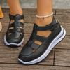 Plus‑Size Closed‑Toe Hollow‑Out Hook‑and‑Loop Thick Wedge Women Sandals
