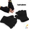 1Pair Unisex Black Half Finger Fingerless Gloves For Women And Men Wool Knit Wrist Cotton Winter Warm Work Mittens