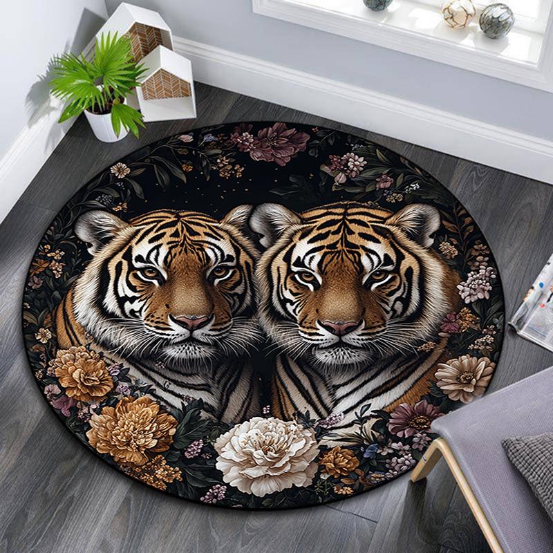 Tiger Artwork Round Area Rug,Carpet Rug for Living Room Bedroom Sofa Playroom Decor,Non-slip Floor Mat
