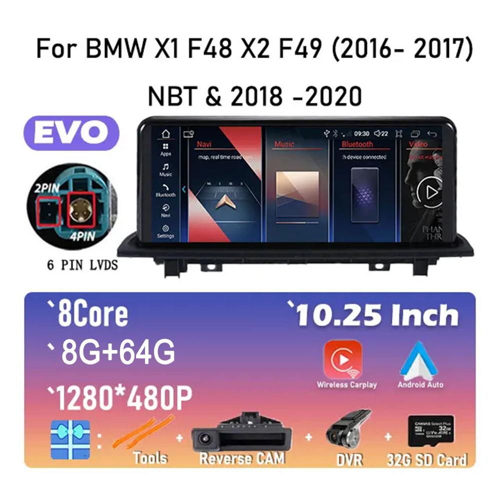 10.25 Inch Android 14 For BMW X1 F48 X2 F49 (2016- 2017) NBT & 2018 -2020 EVO System Car Player GPS Navigation Multimedia Video