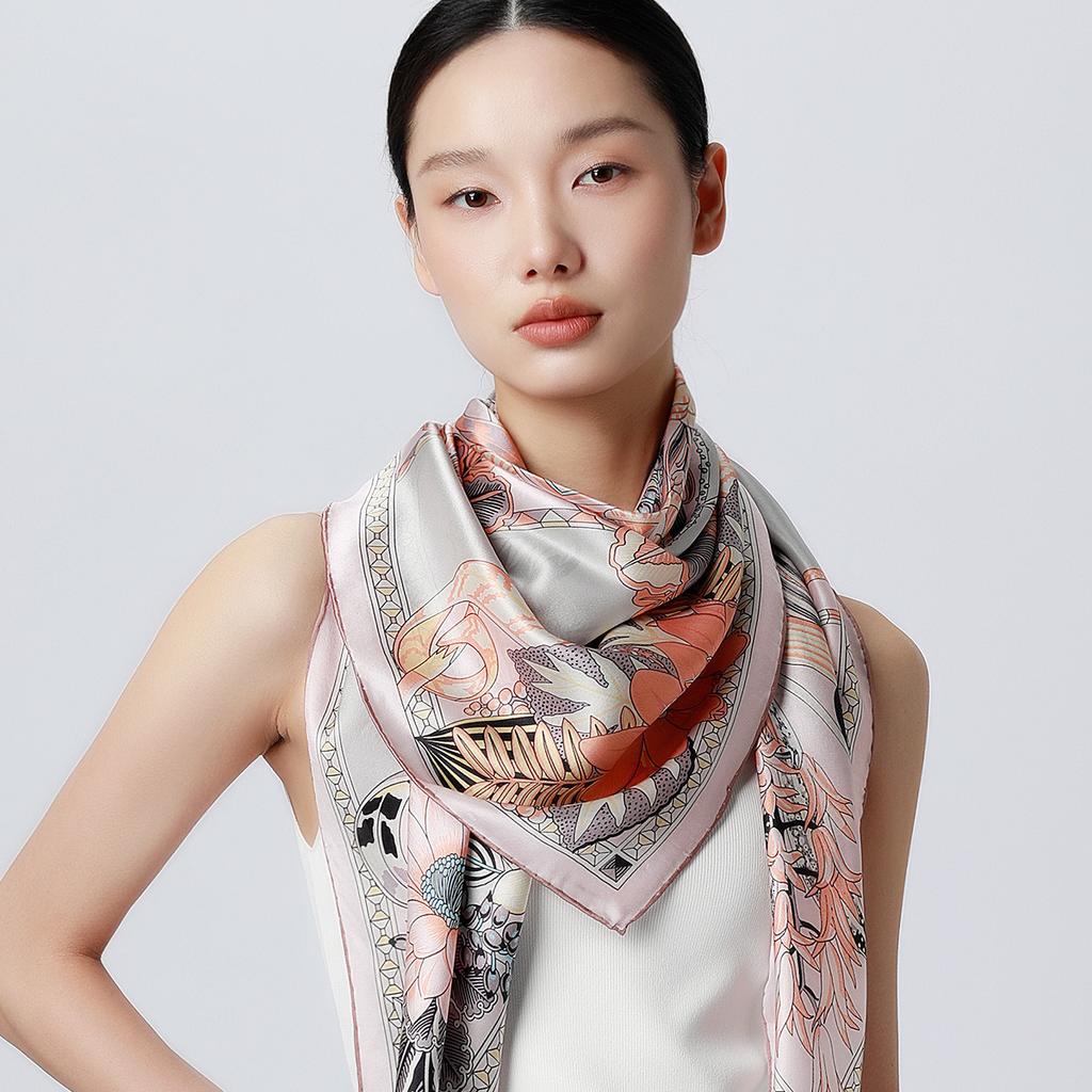 100% Mulberry Silk Crepe Satin Square Scarf Shawl