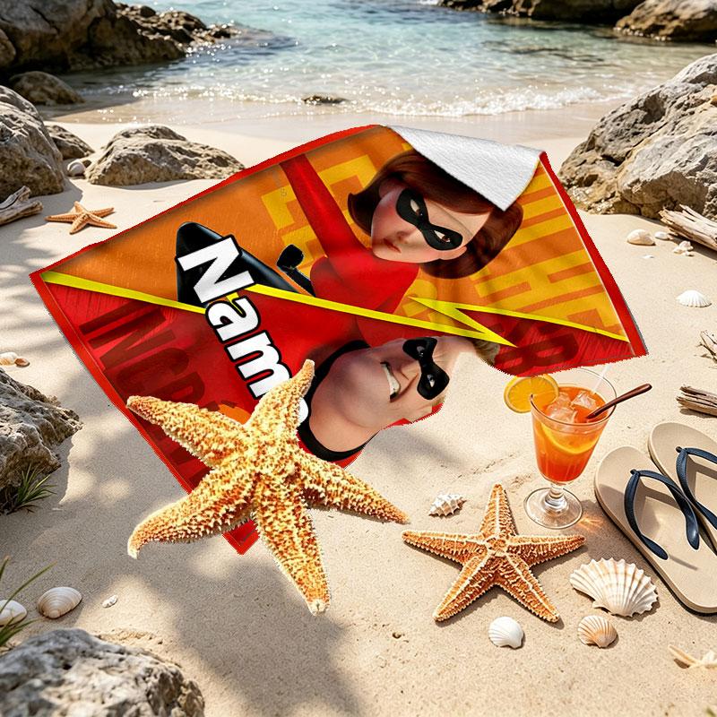 Custom Name Personalized Incredibles Print Beach Towel, for Trip Camping Beach Party Home Decor, Birthday Gift for Family & Friends