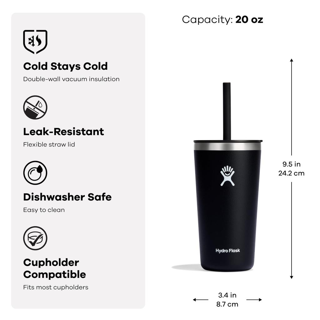 Stainless Steel All Around Tumbler with Straw 20oz Leaf Insulated for Hot or Cold Drinks Japanese Lid, (591ml), Design, (Official Product)