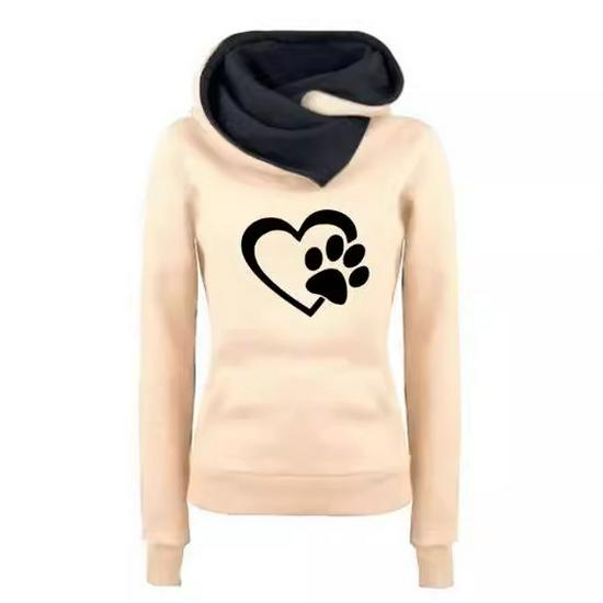Women's Cat Paw Heart Hoodie - New Style Pullover for Outdoor Sports