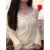 Women's Slim-Fit Lace Splice Bow Long-Sleeve T-Shirt for Fall/Winter