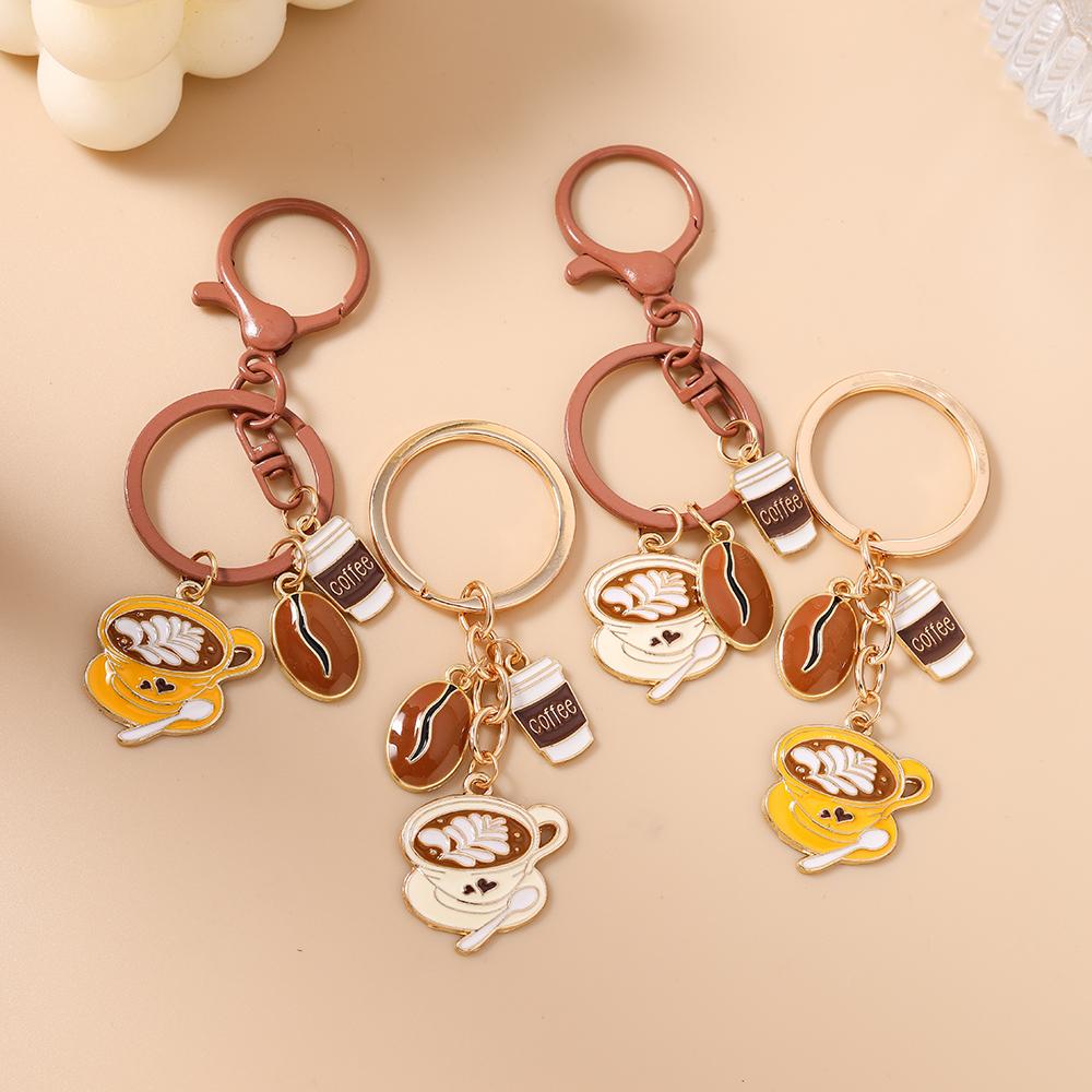 Fashion Coffee Keychain Women Girls Key Ring Pendant for Handbag Decor DIY Key Chain Jewelry Gift