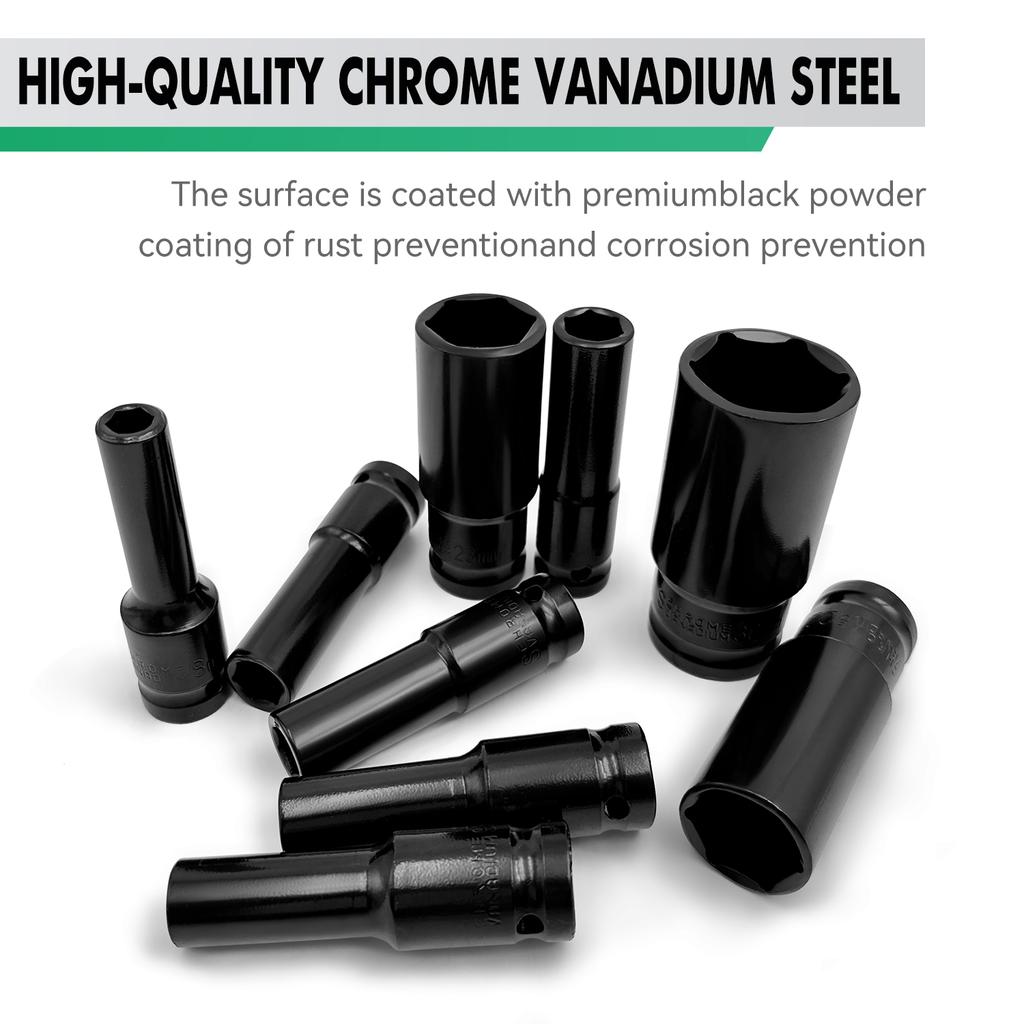 22pcs Combination Drive Extended Socket Hexagonal Impact Sleeve Set with Portable Storage Case 8-32mm Torque for Motor Repair