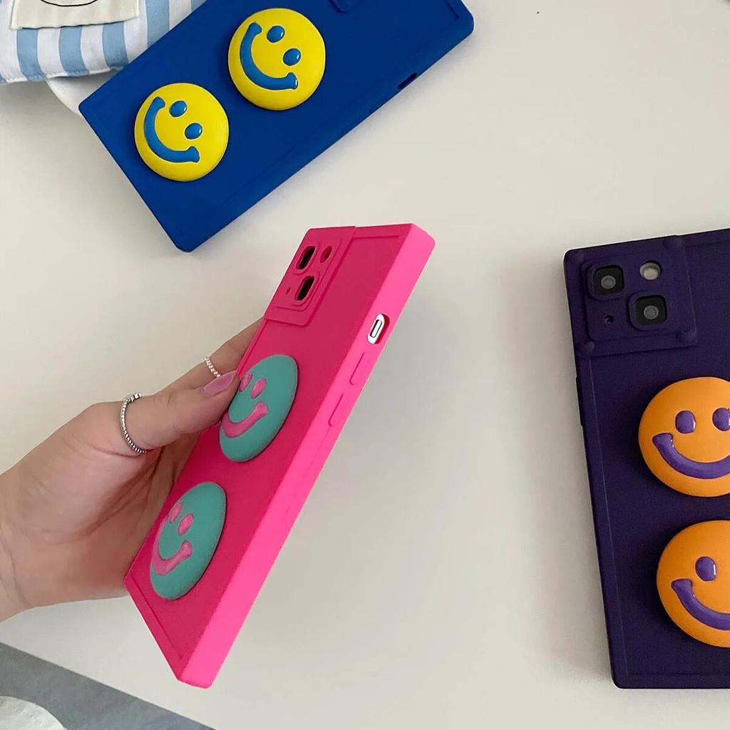 Cartoon Square Silicone Soft Covers For iPhone 14 13 12 11 XS Pro Max Plus X XR Shockproof Cute 3D Smile Expression Phone Cases