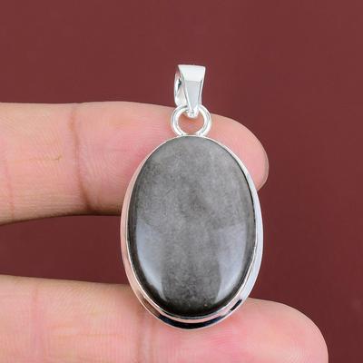 Ciondolo in Ossidiana Argentata Ciondolo in Pietra Preziosa Naturale Ciondolo in Argento Sterling 925 Gioiello Elegante Fatto a Mano Regali Per Lui Ciondolo Pietra Portafortuna