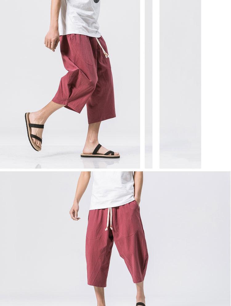 Men's Summer Loose Fit Linen Capri Pants - Solid Color, Plus Size, Chinese Style Casual Trousers