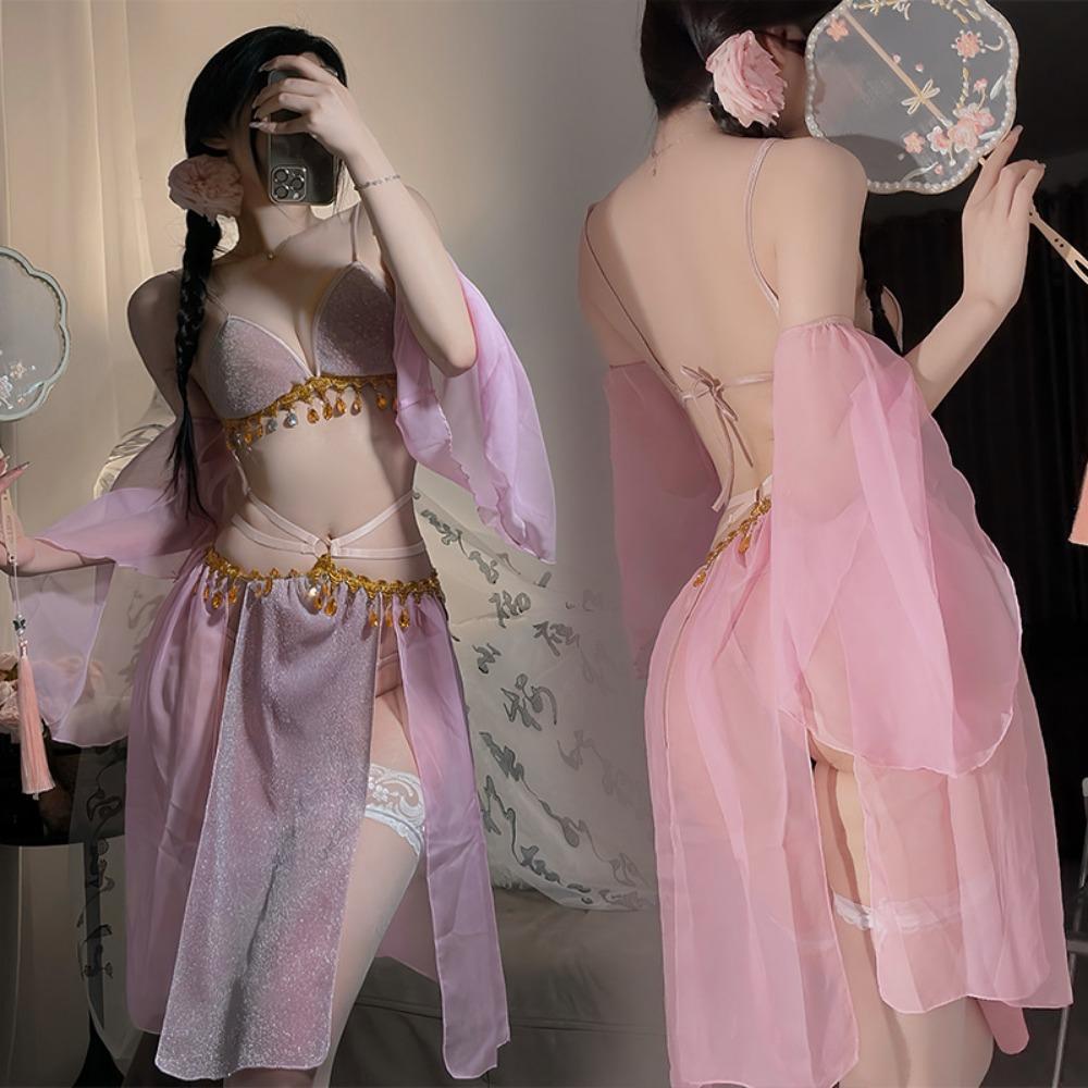 Exotic Princess Xi Shi Sexy Straps Vintage Belly Pocket Lace Chiffon Full Set Hanfu Super Fairy Dress Set Female