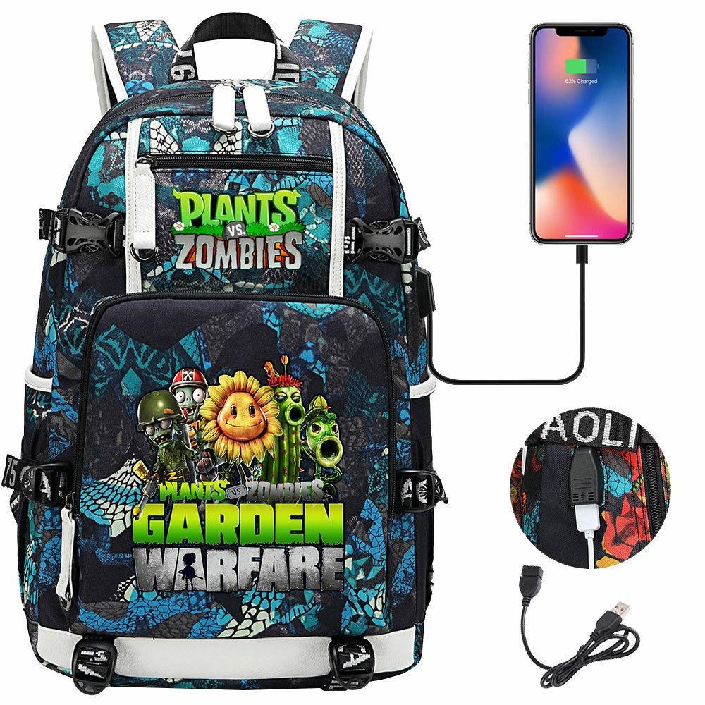 Plant Vs USB Headphones Teenager Student Backpack Casual Travel Daypack for Boys Girls