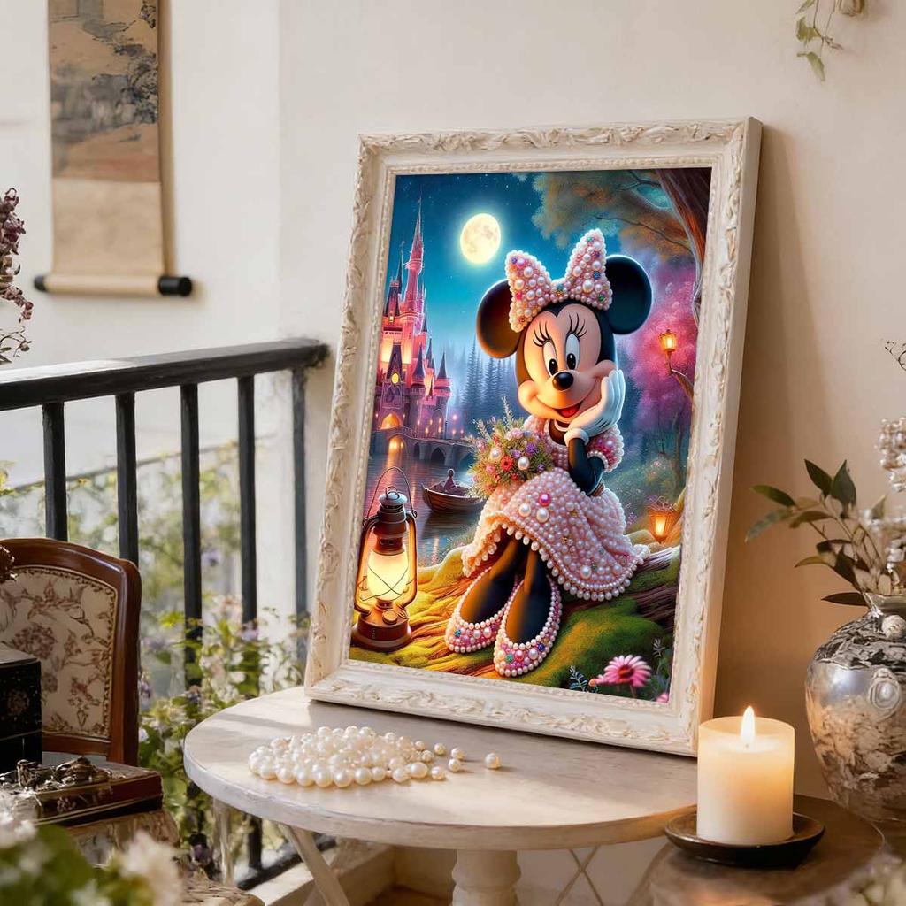 Disney Pearl Painting Minnie Moonlight Castle Bouquet Creative Art 5D Pearl Embroidery Cross Stitch Kit Handmade DIY Home and Room Decor Gift