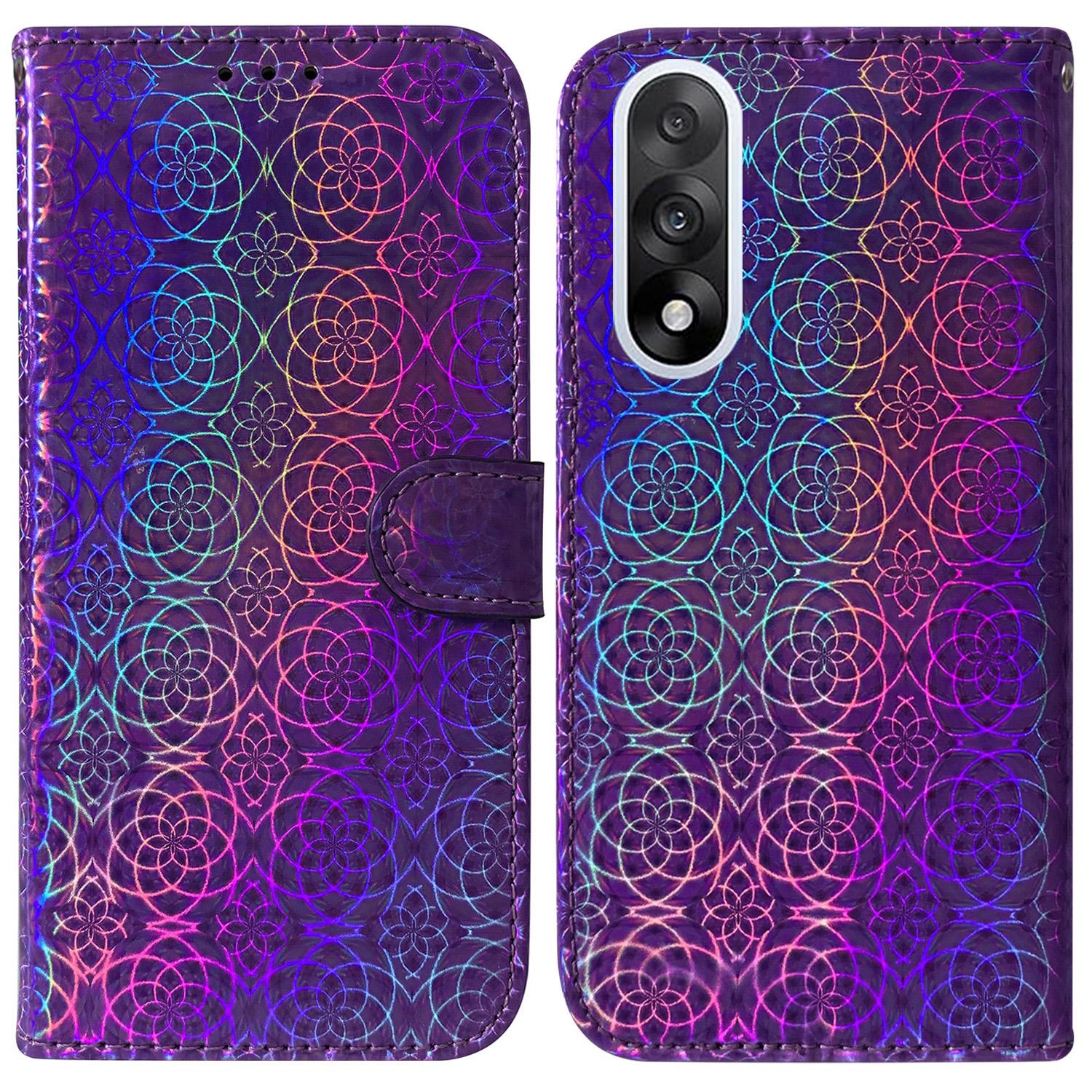 

For OnePlus Nord 5 5G Stand Case Dazzling Flower Leather Phone Cover with Wrist Strap Purple
