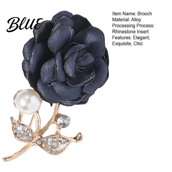 Stylish Brooch Faux Pearl Fabric Rose Artificial Flower Pin
