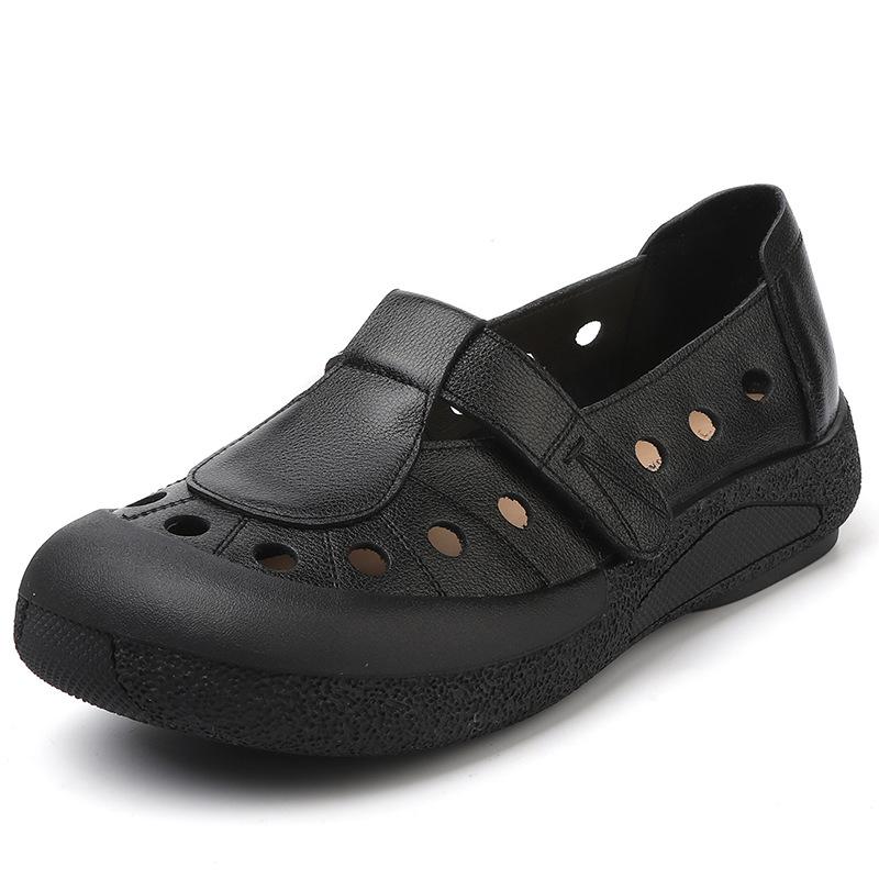 Fashion GKTINOO 2025 Genuine Leather Shoes Hollow Out Women Ballet Flats Summer Women's Solid Soft Bottom Shoes Woman Slip On Loafers