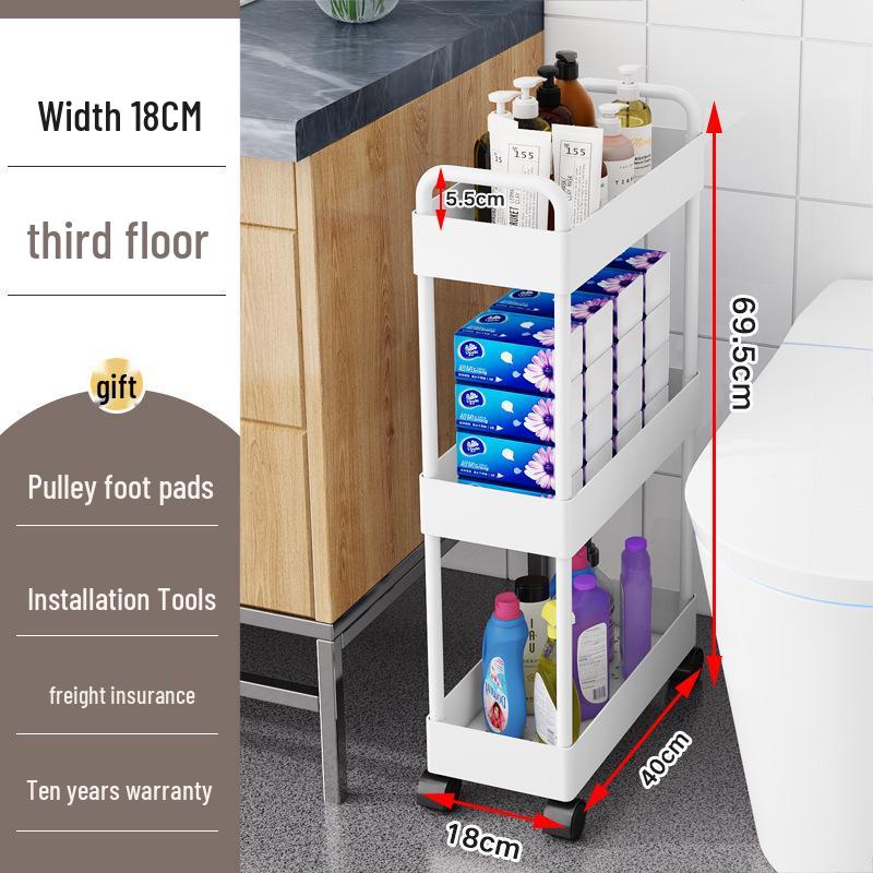 Movable Bathroom Trolley Rack for Layered Gap Storage
