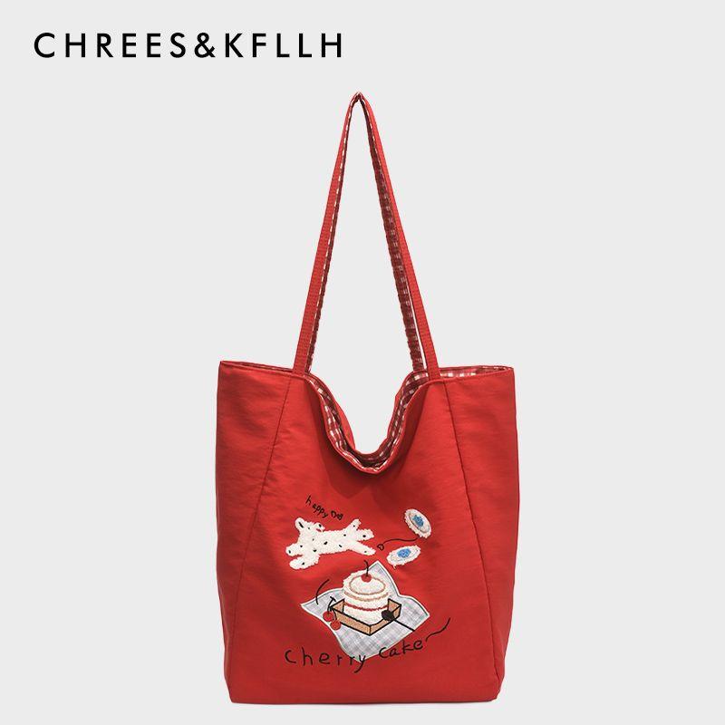 

Chrees & Kfllh Large Capacity Canvas Bag Women 2025 New Niche Commuter Double-sided Back Shoulder Tote Bag Picnic Puppy Red