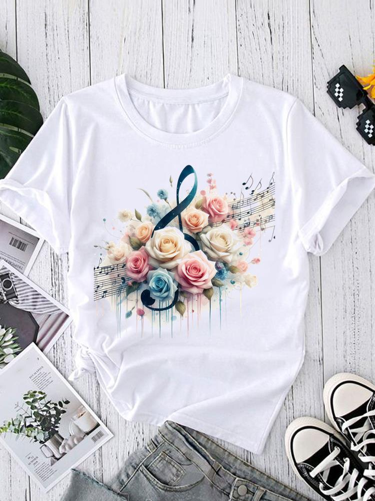 (Asian Size) Short Sleeve T-shirts O-neck Casual Clothing Fashion Female flower style cute Women's Top T shirt Printed Graphic Tee