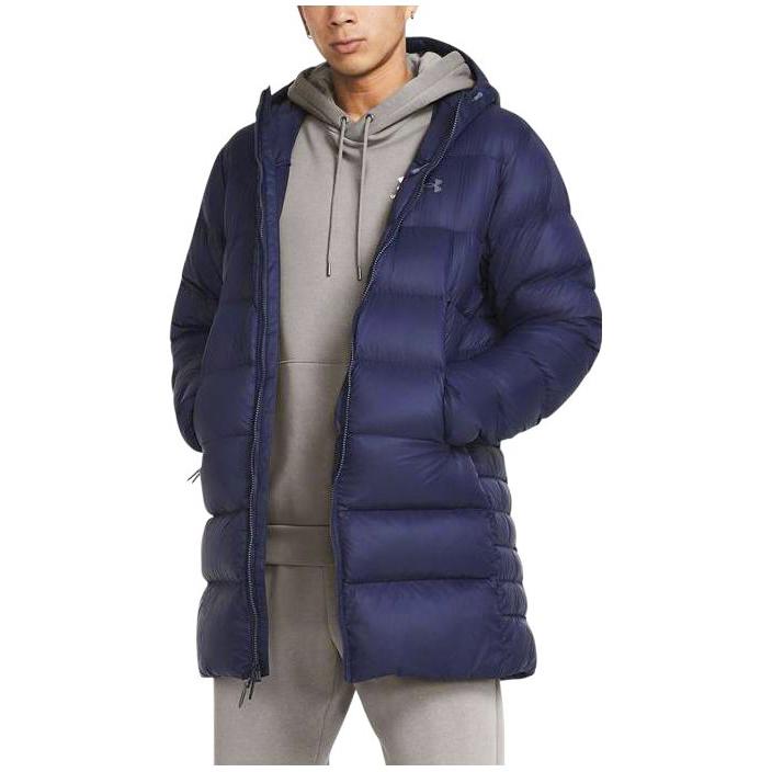 Under Armour Solid Color Casual Training Sports Mid-Length Down Jacket Men Outerwear Navy-Blue 1373663-410