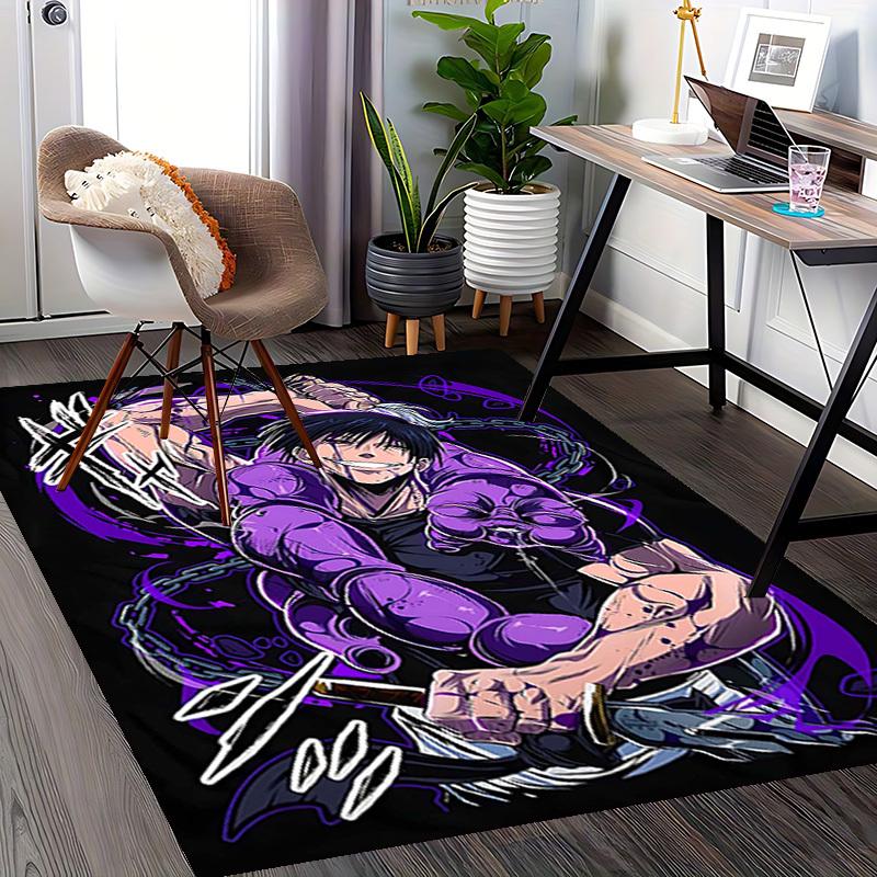 1pc Anime Cartoon Design Chair Mat - Purple Muscular Character with Chains Office Desk Rug, Non-Slip Carpet for Home Decor, Suitable for All Seasons,