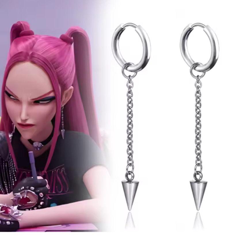 Anime Demon Hunters Mira Cosplay Earrings Gothic Tassel Chain Eardrop Rivet Pendant Hip Hop Ear Jewelry Accessory Earring