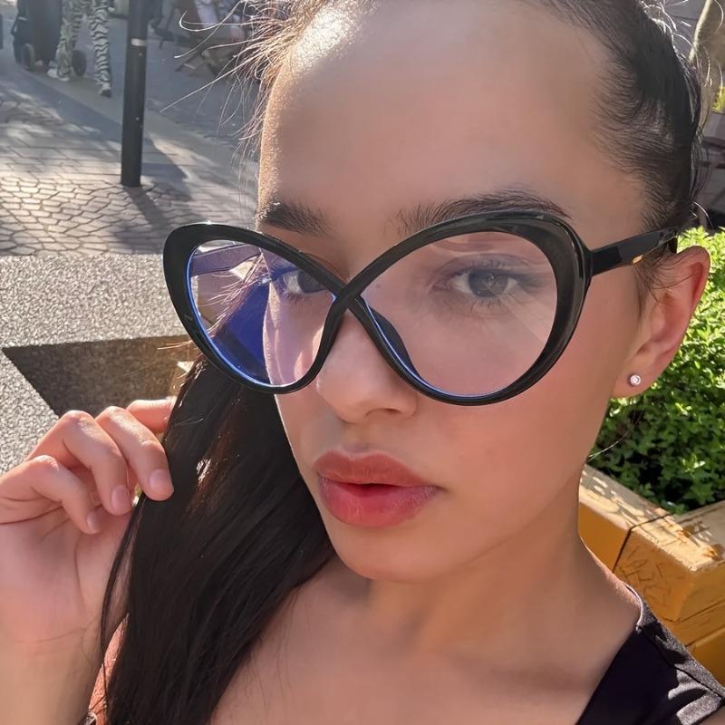 5pcs Super Sized Cat Eye Fashionable Glasses Black Oval Women's Glasses Suitable for Daily Use