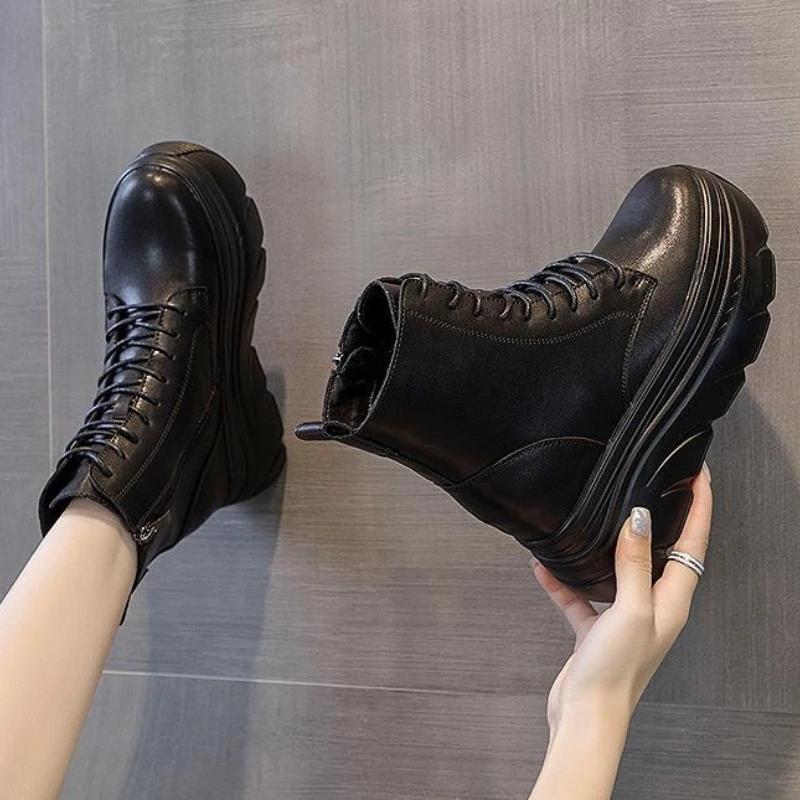 Fashion 2025 Women White Ankle Boots Increase Height Thick Sole Winter Outdoor Leisure Shoes For Girls Spring Autumn Motorcycle Booties