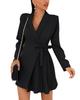 Damen Unifarben Reverskragen Langarm Bodycon Kleid Elegant Büro Arbeitskleidung Minikleid