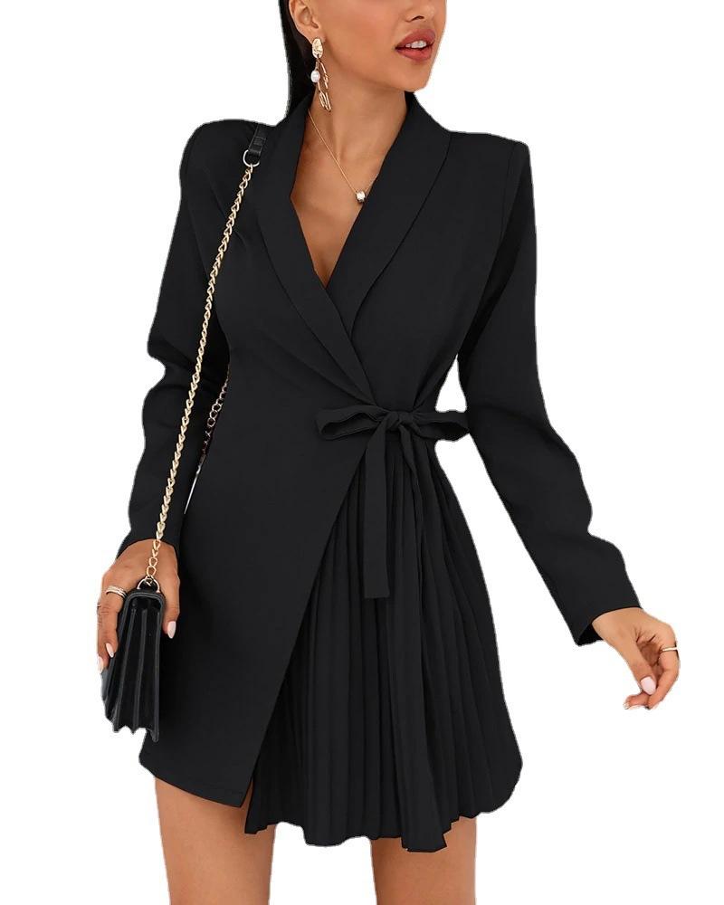 

Women Solid Color Lapel Collar Long Sleeve Bodycon Dress Elegant Office Workwear Mini Dress XXXL чорний