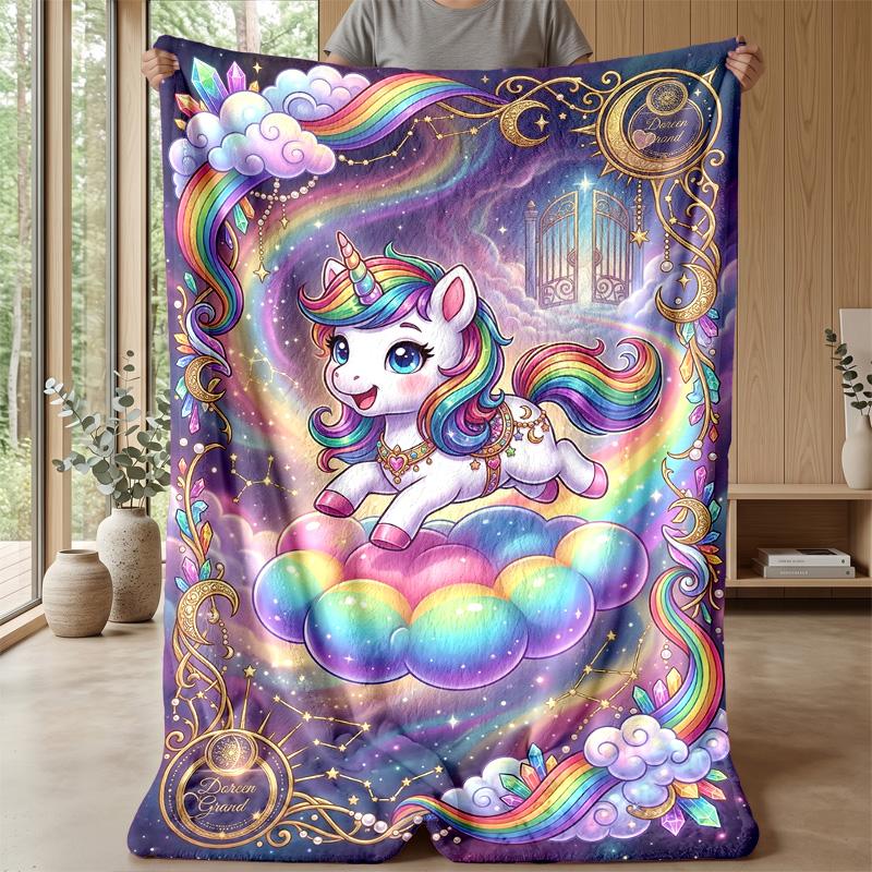 Fantasy Winged Unicorn Theme Blanket Lightweight Warm Flannel Blanket Decorative Throw Blanket for Home Decoration