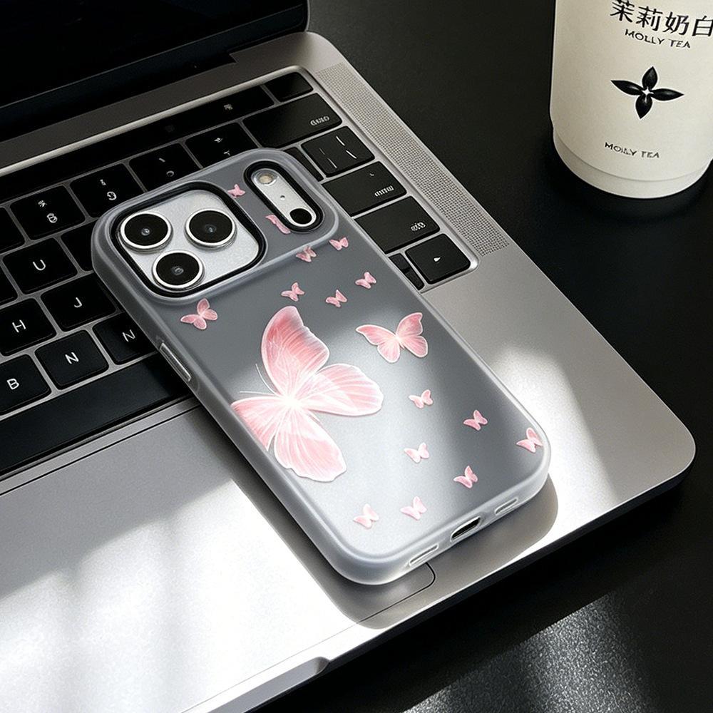 Gradual change butterfly applicable oppo huawei matte 17pro mobile phone case apple 16 niche 17promax protective case