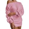 2026 Autumn-Winter Off-the-Shoulder Lantern Sleeve Knit Sweater Dress - European & American Casual Style