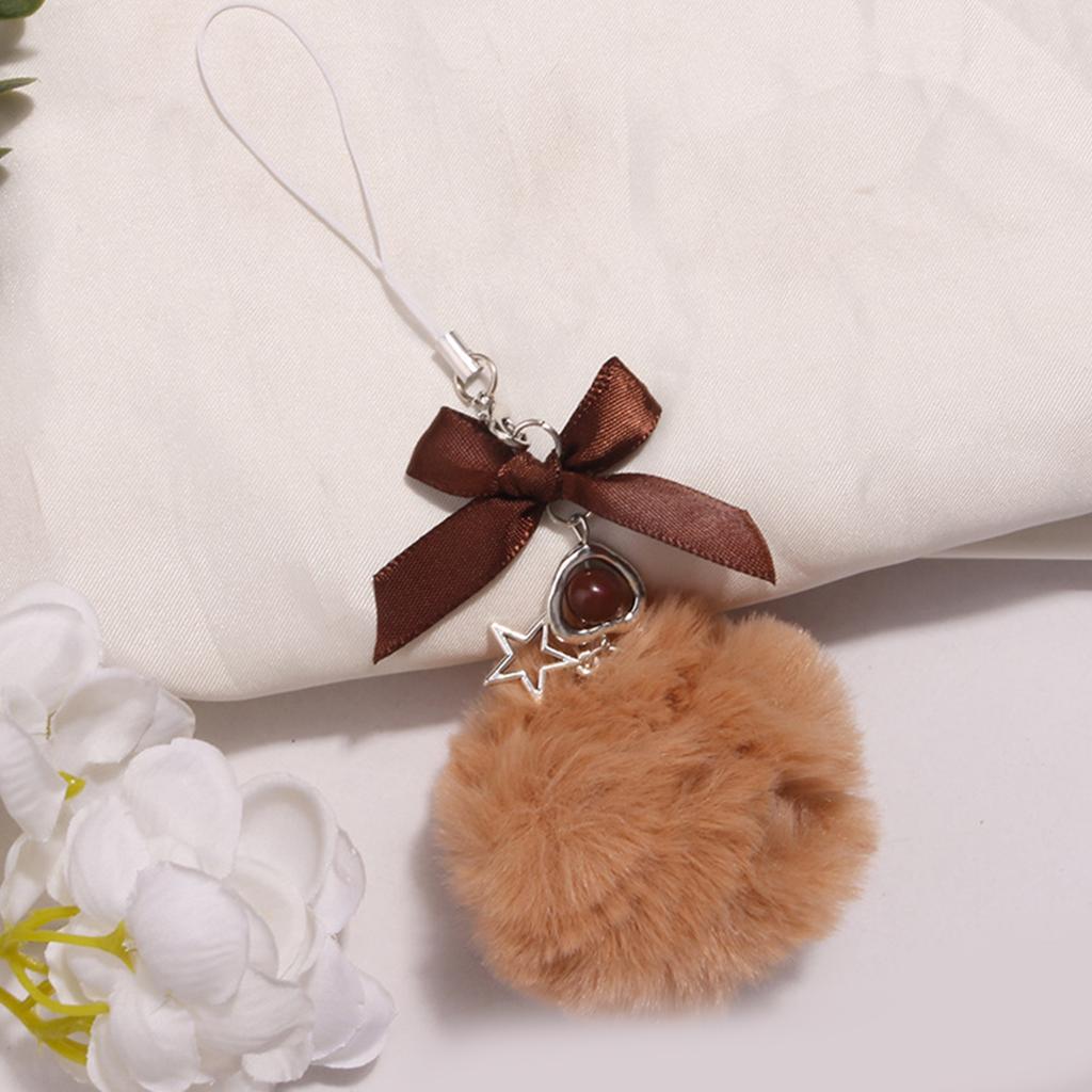 Colorful Ribbon Bowknot Keychain Charm Fun and Playful Furry Ball Pendant Keyrings Accessory Bags Hangings Decoration